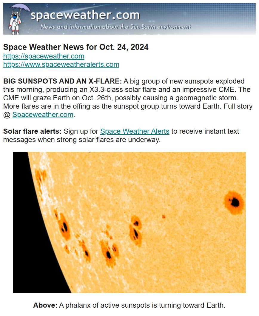 Spaceweather email example