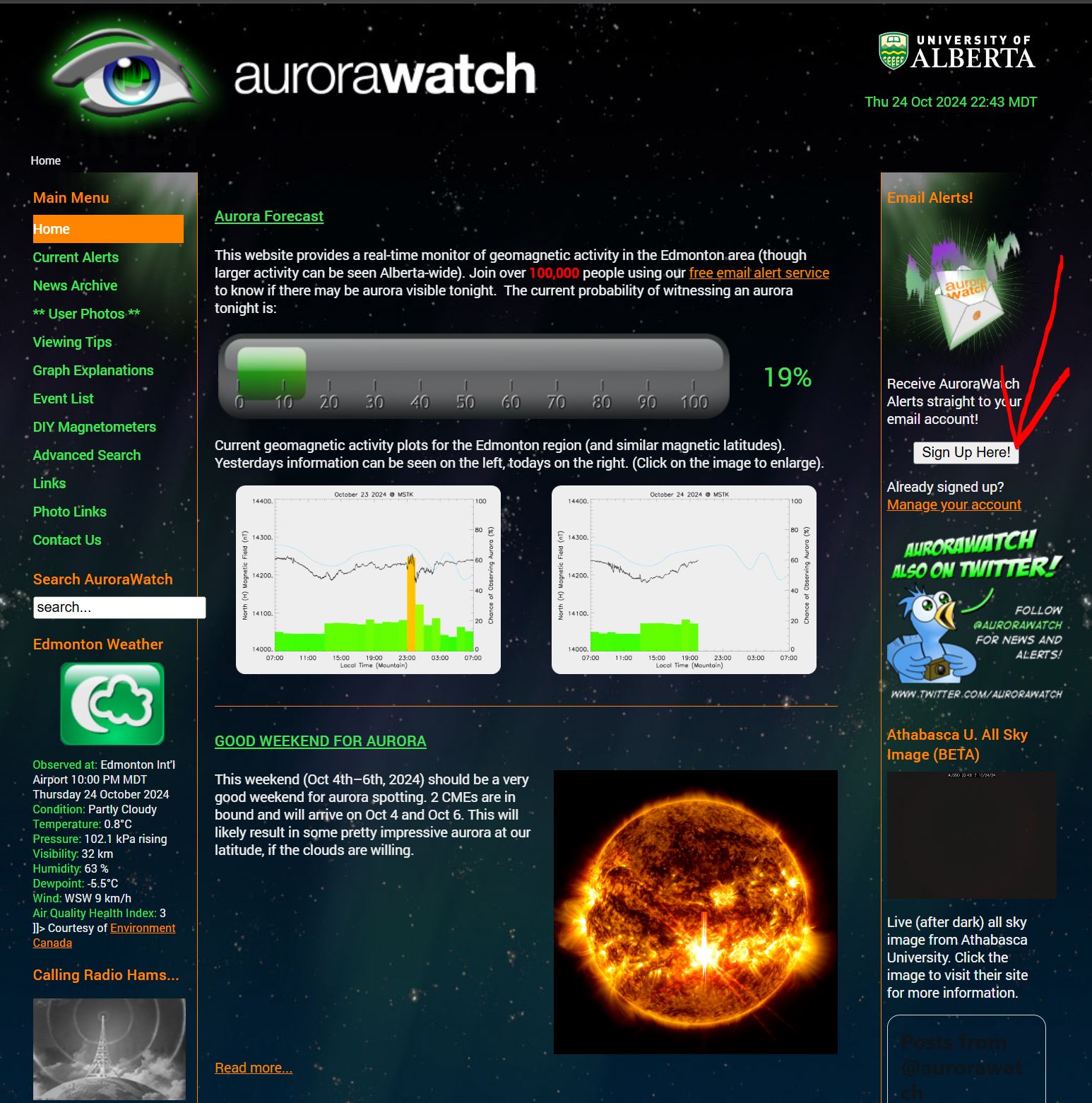 aurora watch homepage